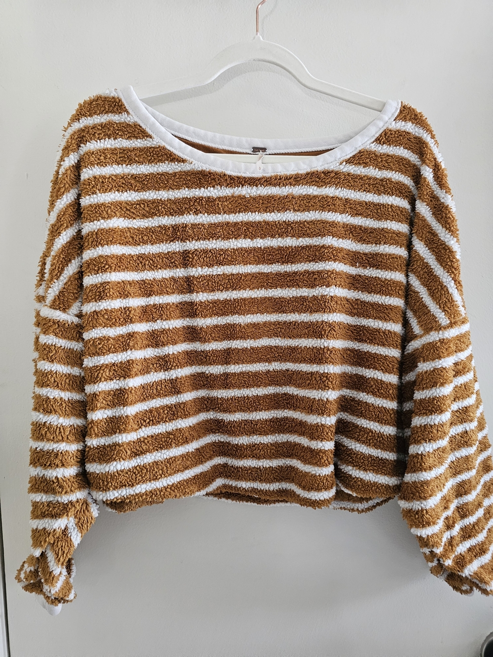 Striped Cozy Plush Cropped Sweater - Mustard White - Picture 3 of 6